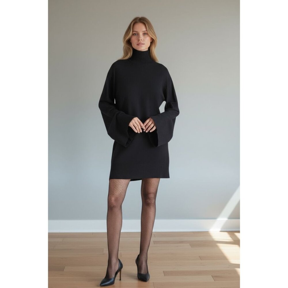 STEVE MADDEN GRETTA Women Black Sweater Dress MEDIUM